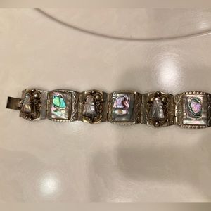 Abalone and Silver 6 Panel Warrior Bracelet Handcrafted in Mexico